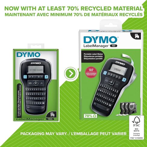 DYMO LabelManager 160 Label Maker Bundle with 3 D1 Label Cassettes, Portable Handheld, QWERTY Keyboard, One-Touch Smart Keys, Large Display, Home & Office Organization in Kuwait