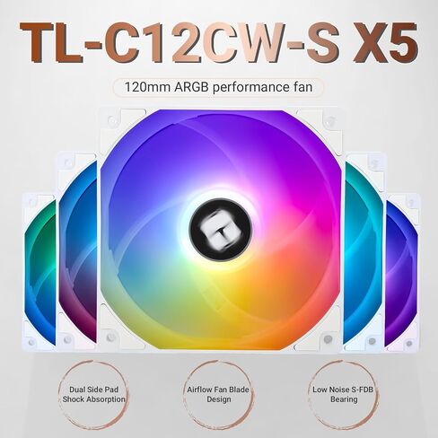 Thermalright TR TL-C12CW-S X5 CPU Cooling Fan Case Cooling Fan,Computer PWM Fan, 5V-3PIN Addressable ARGB Fan,12cm PC Cooler PWM Fan,5-Fan Pack Fan, White ARGB Ice CPU Fan(TL-C12CW-S X5) in Kuwait
