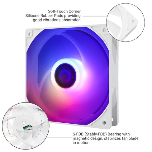 Thermalright TR TL-C12CW-S X5 CPU Cooling Fan Case Cooling Fan,Computer PWM Fan, 5V-3PIN Addressable ARGB Fan,12cm PC Cooler PWM Fan,5-Fan Pack Fan, White ARGB Ice CPU Fan(TL-C12CW-S X5) in Kuwait