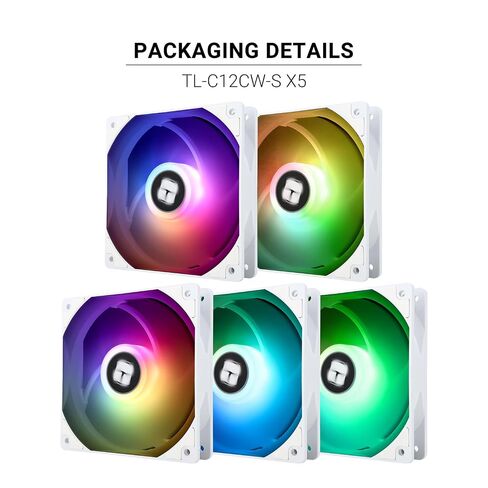 Thermalright TR TL-C12CW-S X5 CPU Cooling Fan Case Cooling Fan,Computer PWM Fan, 5V-3PIN Addressable ARGB Fan,12cm PC Cooler PWM Fan,5-Fan Pack Fan, White ARGB Ice CPU Fan(TL-C12CW-S X5) in Kuwait