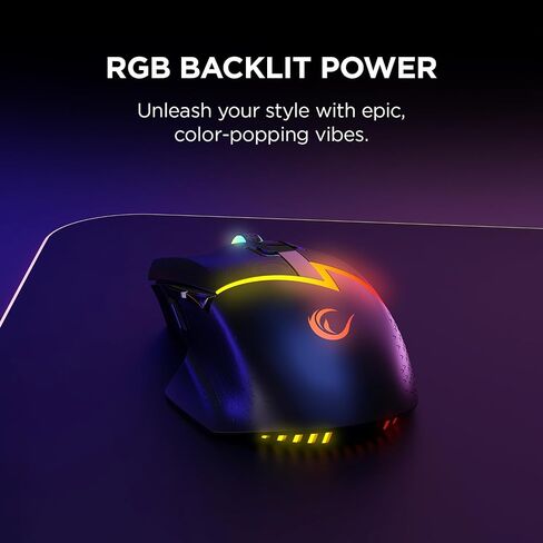 Rampage M3 Wireless Gaming Mouse. 10000 DPI, Tri Mode USB C, Bluetooth, 2.4GHz. 55 hr Battery Life RGB Mouse Designed for Mouse Gamers - Black. in Kuwait