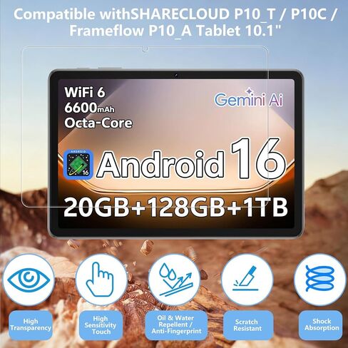 3 Pack Screen Protector Compatible with SHARECLOUD P10_T / P10C / Frameflow P10_A Tablet 10.1 Inch, Tempered Glass 9H Hardness HD Clear Anti-Scratch in Kuwait