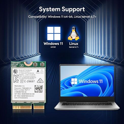 EDUP® WiFi 7 M.2 Wireless Card BE6500 for AMD/Intel Windows 11 (64-Bit) in Kuwait