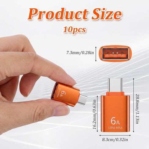 Xthrotsenk 10Pack USB C Female to USB Male Adapter, 10Gbps/120W USB-C to USBs Adapter USB-C Converter for Smartphone, PC, Keyboard, Orange in Saudi Arabia