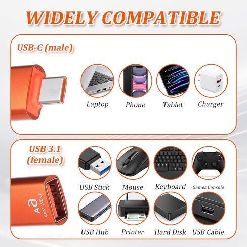 Xthrotsenk 10Pack USB C Female to USB Male Adapter, 10Gbps/120W USB-C to USBs Adapter USB-C Converter for Smartphone, PC, Keyboard, Orange in Saudi Arabia