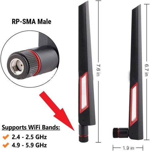 10dBi Tri-Band Adjustable External WiFi Antenna Pair | RP-SMA Black/Red in Kuwait