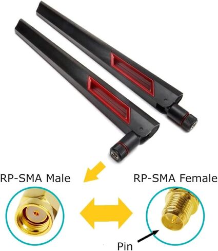 10dBi Tri-Band Adjustable External WiFi Antenna Pair | RP-SMA Black/Red in Kuwait