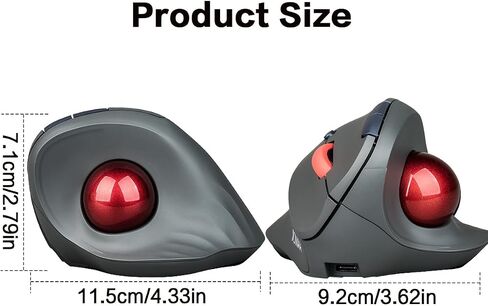 Dual Mode Wireless Vertical Computer Trackball Mouse, Ergonomic Bluetooth Thumb-Control Mouse with Quiet Clicks Ergonomic Design Adjustable CPI ,Built-in 500mAh Battery Rechargeable for PC/Mac/Laptop in Kuwait