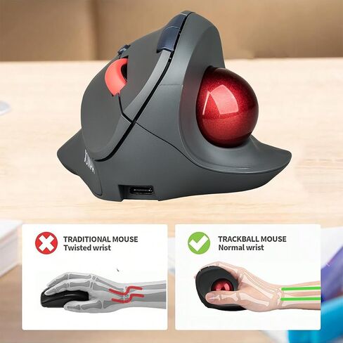 Dual Mode Wireless Vertical Computer Trackball Mouse, Ergonomic Bluetooth Thumb-Control Mouse with Quiet Clicks Ergonomic Design Adjustable CPI ,Built-in 500mAh Battery Rechargeable for PC/Mac/Laptop in Kuwait