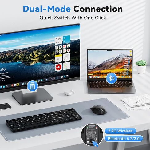 TECKNET Wireless Mouse for Laptop, Dual-Mode Bluetooth Wireless Mouse in Kuwait