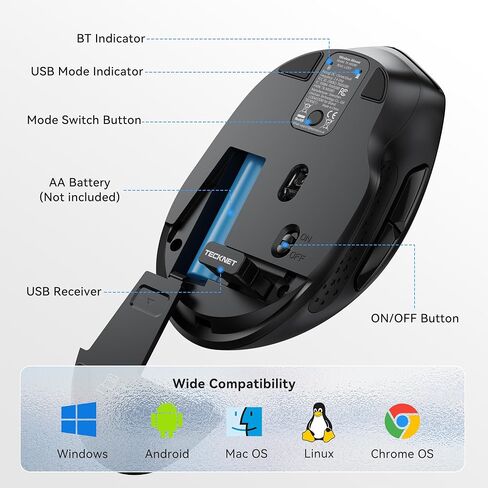 TECKNET Wireless Mouse for Laptop, Dual-Mode Bluetooth Wireless Mouse in Kuwait
