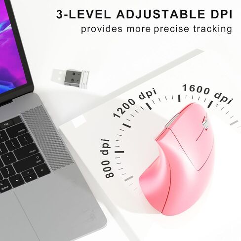 Wireless Ergonomic Mouse,2.4G USB Wireless Vertical Mouse,Adjustable DPI(800/1200/1600),Quiet Clicks,6 Buttons for Laptop,PC,Mac,Desktop – Pink in Kuwait