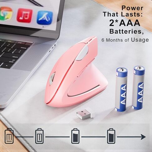 Wireless Ergonomic Mouse,2.4G USB Wireless Vertical Mouse,Adjustable DPI(800/1200/1600),Quiet Clicks,6 Buttons for Laptop,PC,Mac,Desktop – Pink in Kuwait