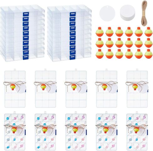 30 Set Fishing Candy Little Tackle Boxes with 30 Fishing Bobber 20M Jute Twine 30 Kraft Paper Tags for Decoration Fishing Party Favors Gone Fishing Theme Supplies (Non-Removable Partition) in Kuwait