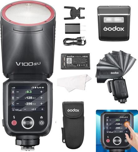 Godox V100-N Camera Flash for Nikon,100Ws TTL Round Head Speedlite,400-Full-Power-Flashes,1.7s Recycle Time,Touch Screen 2.4G Wireless X System for Nikon D800/D750/D700/D610/D500/D200/D300S/D5/D4 etc in Kuwait