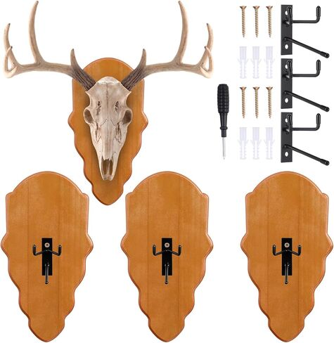AceOrbit 3 Pcs Deer Skull Mount Plate Plaques Wood European Deer Head Mount Plaque European Mounting Skull Hanger Plate with Mounting Hardware(Natural Wood Color,14.17 x 7.48 x 0.59 Inches,Modern) in Kuwait