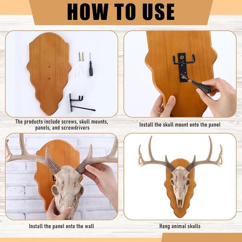 AceOrbit 3 Pcs Deer Skull Mount Plate Plaques Wood European Deer Head Mount Plaque European Mounting Skull Hanger Plate with Mounting Hardware(Natural Wood Color,14.17 x 7.48 x 0.59 Inches,Modern) in Kuwait