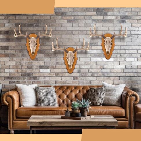 AceOrbit 3 Pcs Deer Skull Mount Plate Plaques Wood European Deer Head Mount Plaque European Mounting Skull Hanger Plate with Mounting Hardware(Natural Wood Color,14.17 x 7.48 x 0.59 Inches,Modern) in Kuwait