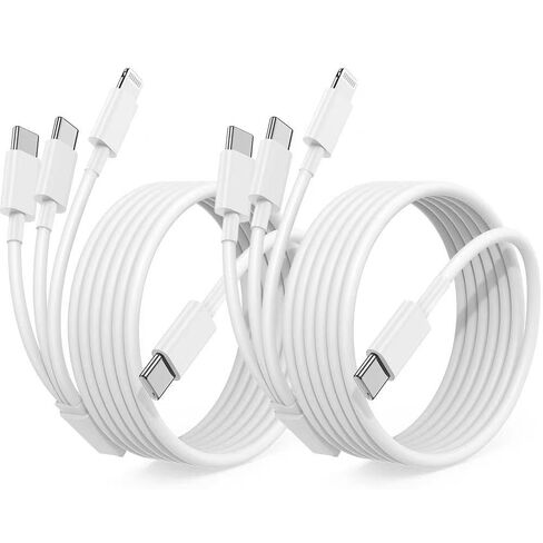 Multi Charging Cable USB C 6ft,3 in 1 Charging Cable and Lightning Cord Fast Charger for Multiple Devices,Triple Universal Charger with USBC to Multiple Connectors for iPhone 17 16 15 14 13 12-2Pcs in Kuwait