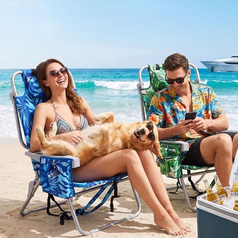 Backpack Beach Chair 330lbs, 5-Position Lay Flat with Cooler Bag in Kuwait