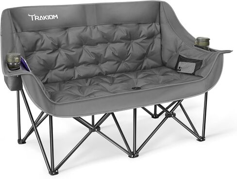 Trakiom Double Camping Chair, Oversized with Cup Holders, Grey in Saudi Arabia