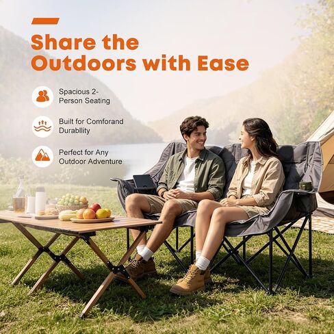 Trakiom Double Camping Chair, Oversized with Cup Holders, Grey in Saudi Arabia