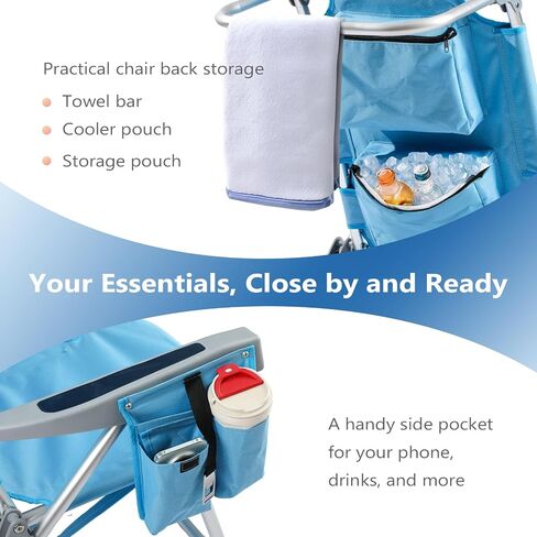 PASAMIC Backpack Beach Chairs for Adults 2 Pack Portable, Lay Flat Reclining Beach Chairs with 5 Positions, Tall Heavy Duty Folding Chair with Cup Holder, Cooler Pouch, Towel Bar, Blue in Kuwait