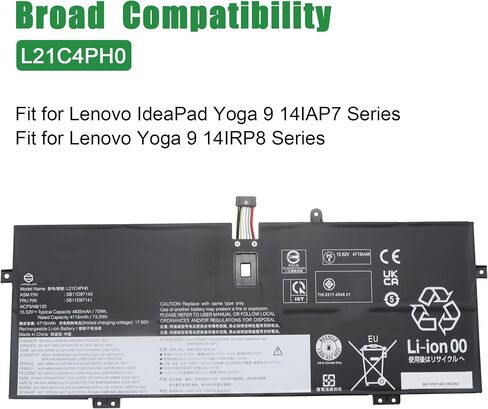 L21C4PH0 Laptop Battery Replacement for Lenovo IdeaPad Yoga 9 14IAP7 Yoga 9 14IRP8 Series SB11D97143 5B11D97141 5B11D97146 SB11N52043 5B11N52020 L21D4PH0 SB11D97144 L21B4PH0 15.52V 75Wh in Kuwait