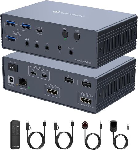 KVM Switch 2 Monitors 2 Computers, Dual Extended Display Hub Compatible with MacBook M1/M2/M3, 16-in-1 Docking Station 10Gbps Data, WFH Setup with Gigabit Ethernet (No PD) in Kuwait