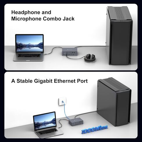 KVM Switch 2 Monitors 2 Computers, Dual Extended Display Hub Compatible with MacBook M1/M2/M3, 16-in-1 Docking Station 10Gbps Data, WFH Setup with Gigabit Ethernet (No PD) in Kuwait