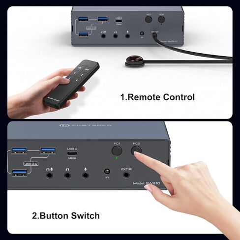 KVM Switch 2 Monitors 2 Computers, Dual Extended Display Hub Compatible with MacBook M1/M2/M3, 16-in-1 Docking Station 10Gbps Data, WFH Setup with Gigabit Ethernet (No PD) in Kuwait