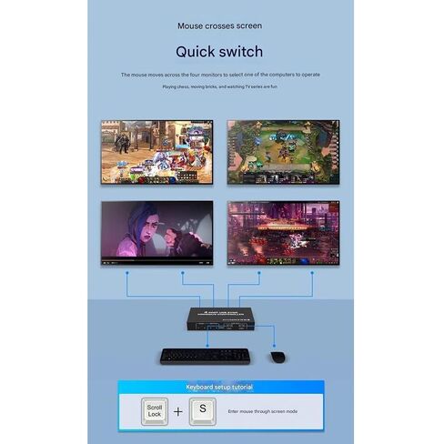 4 Ports USB Synchronizer， Mouse and Keyboard Switch Frequency Division Through The Screen，KVM Windows/Linux/Android/MAC Shared Controller in Kuwait