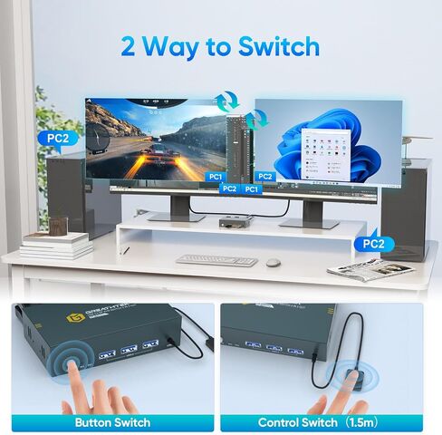 8K@60Hz Displayport KVM Switch 2 Monitors 2 Computers USB 3.0, 4K@240Hz KVM Switch Displayport with 3 USB 3.0 Ports Sharing Keyboard and Mouse, Printer/Scanner, Desktop Controller in Kuwait