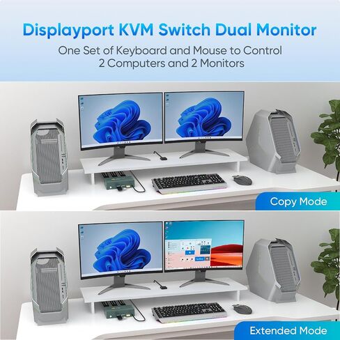 8K@60Hz Displayport KVM Switch 2 Monitors 2 Computers USB 3.0, 4K@240Hz KVM Switch Displayport with 3 USB 3.0 Ports Sharing Keyboard and Mouse, Printer/Scanner, Desktop Controller in Kuwait