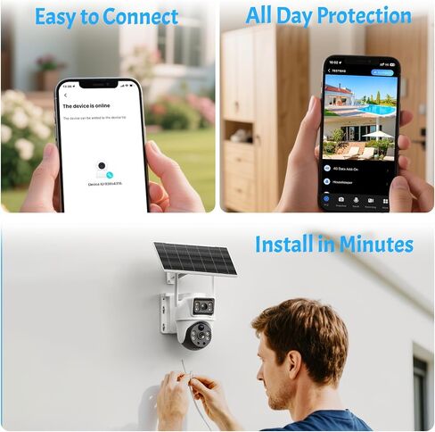 XIAOVV 3PCS 6MP Outdoor Dual Lens PTZ Dual View Solar Security Camera 4G LTE, Built-in SIM Card, IP65 in Kuwait