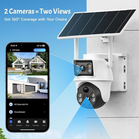 XIAOVV 3PCS 6MP Outdoor Dual Lens PTZ Dual View Solar Security Camera 4G LTE, Built-in SIM Card, IP65 in Kuwait