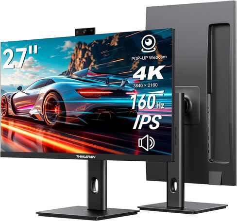 27 Inch 4K Monitor with Webcam - 160Hz UHD 3840x2160 IPS Vertical Gaming Monitor with Pop-Up 3MP Webcam, Speakers & Microphone, HDMI/DP/USB-C, VESA, for Gaming Design Home Office in Kuwait