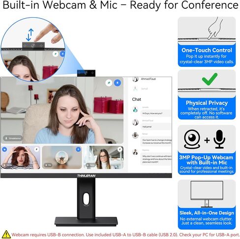 27 Inch 4K Monitor with Webcam - 160Hz UHD 3840x2160 IPS Vertical Gaming Monitor with Pop-Up 3MP Webcam, Speakers & Microphone, HDMI/DP/USB-C, VESA, for Gaming Design Home Office in Kuwait