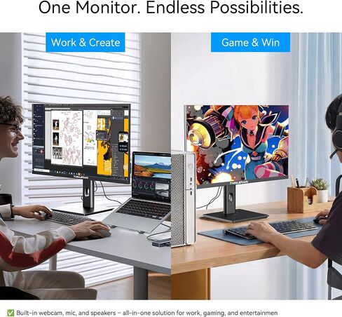 27 Inch 4K Monitor with Webcam - 160Hz UHD 3840x2160 IPS Vertical Gaming Monitor with Pop-Up 3MP Webcam, Speakers & Microphone, HDMI/DP/USB-C, VESA, for Gaming Design Home Office in Kuwait