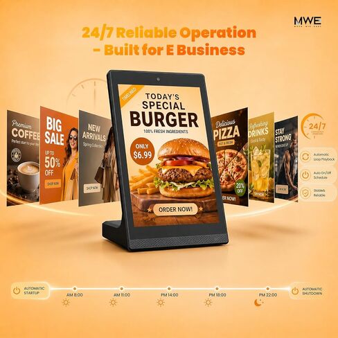 10.1 Inch Android Digital Signage Display, Tabletop Touchscreen Kiosk, Countertop Digital Menu Board with WiFi USB, Desktop Advertising Screen for Restaurants, Retail, Reception in Saudi Arabia