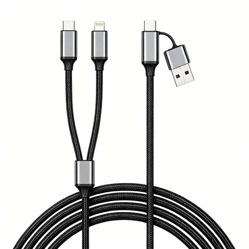Multi Charging Cable Braided Fast Charging Cord, USB A & USB C Input, Dual Output L & Type C Multi Charger Cable for iPhone Android Samsung Tablet in Kuwait