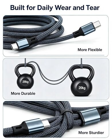 Multi Charging Cable Braided Fast Charging Cord, USB A & USB C Input, Dual Output L & Type C Multi Charger Cable for iPhone Android Samsung Tablet in Kuwait
