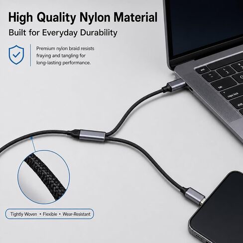 Multi Charging Cable Braided Fast Charging Cord, USB A & USB C Input, Dual Output L & Type C Multi Charger Cable for iPhone Android Samsung Tablet in Kuwait