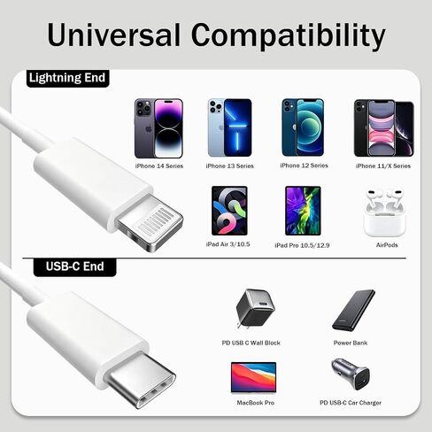 iPhone Charger Lightning Cable 6FT,[Apple MFi Certified] 2Pack USB Type C to Lightning Cable Power Delivery Data Sync Transfer Cord Compatible with Apple iPhone 14/13/12/11 Pro/11/XS MAX/XR/8/7 iPad in Kuwait