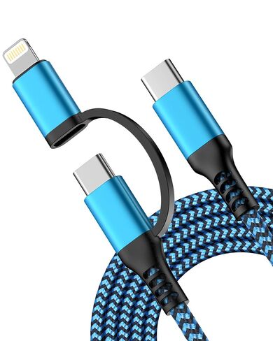 USB C to Lightning&USB C Cable, 2-in-1/6ft USB C Multi Charging Cable Cord in Saudi Arabia