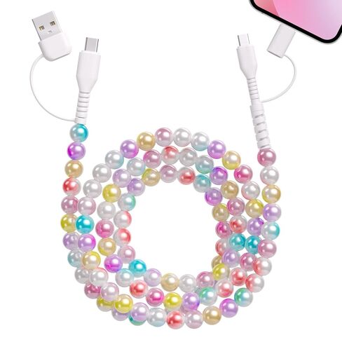 Aolcev USB C Cable 4 in 1 Beaded for iPhone USB Charger Cord 3.3FT Colored in Kuwait