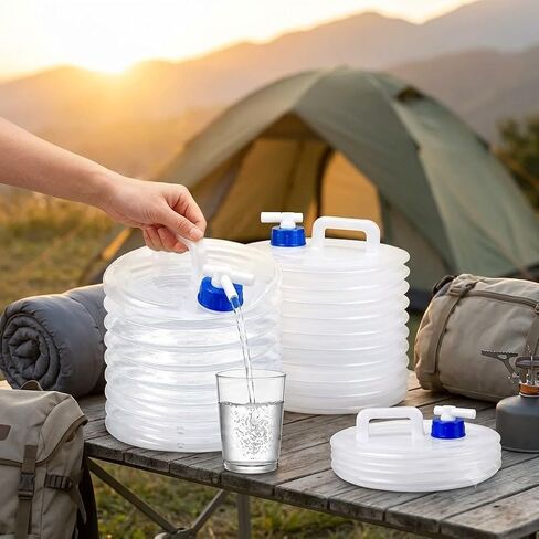 Collapsible Water Container With Spigot, Accordion Foldable Water Storage Jug with Handle, Portable Camping Water Carrier Dispenser with Leakproof Spout for Outdoor Hiking, Travel & Emergency (10L) in Kuwait