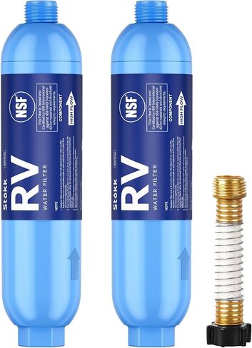 Stokk RV Water Filter with 2 Flexible Hose Protectors 4 Pack, NSF Certified in Kuwait