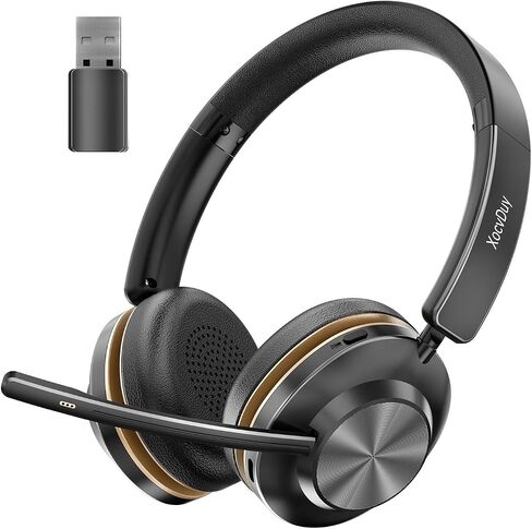 Bluetooth Headset, Wireless Headset with Mic for Work, Bluetooth 5.3, Wireless Headphones with AI Noise Cancelling Microphone (Clear Calls & Mic Mute), USB Dongle, for Computer/PC/Laptop/Zoom in Kuwait