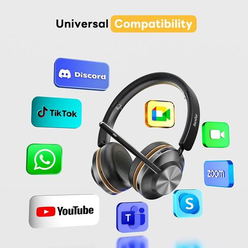 Bluetooth Headset, Wireless Headset with Mic for Work, Bluetooth 5.3, Wireless Headphones with AI Noise Cancelling Microphone (Clear Calls & Mic Mute), USB Dongle, for Computer/PC/Laptop/Zoom in Kuwait